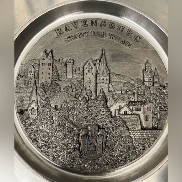 Vintage Handgeossen Rein-Zinn 95% Pewter 3D 9” Plate Ravensburg Stadt Der Turme - Picture 4 of 7